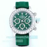 AAA Replica Rolex Daytona Green Quartz Chronograph Watch with Diamond Bezel 